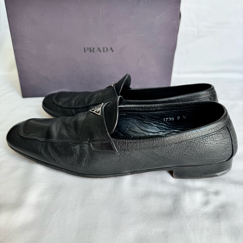 SOLD Prada Saffiano Black Leather Penny Loafers Dress Slip On Shoes Men’s 9.5 - Picture 3 of 6